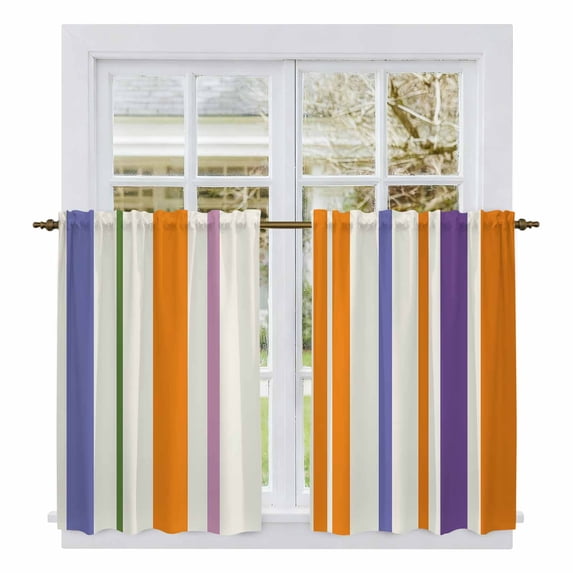 Burnt Orange Striped Tier Curtains 54 Inch Length, Farmhouse Thin Line Modern Abstract Cafe Short Curtains for Bathroom Over Sink, Small Kitchen Curtain Light Filtering Drapes 2 Panels 27.5"Wx54"L