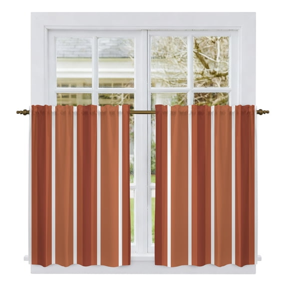 Burnt Orange Striped Tier Curtains 54 Inch Length, Geometric Modern Vertical Lines Abstract Cafe Curtains for Bathroom Over Sink, Small Kitchen Curtain Light Filtering Drapes 2 Panels 27.5"Wx54"L