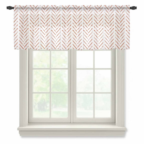Burnt Orange Striped Valance Curtains for Kitchen/Living Room/Bathroom/Bedroom Window, Rod Pocket Small Topper Half Short Window Curtains Voile Sheer Scarf, Modern Abstract Art Geometric 54"x18"