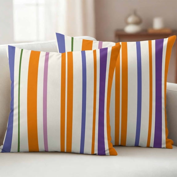 Burnt Orange Striped Waterproof Outdoor Throw Pillow Covers 24"x24" Pack 2, Pillow Cases Throw Cushion Cover with Zipper, Farmhouse Thin Line Modern Abstract Art Washable Pillowcase for Poolside Sofa