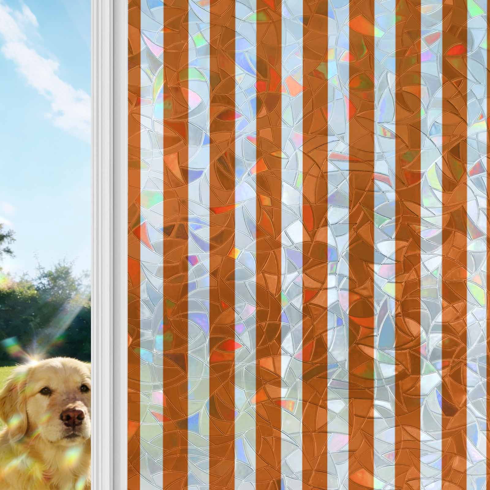 Burnt Orange Striped Window Privacy Film Stain Glass,Reusable ...