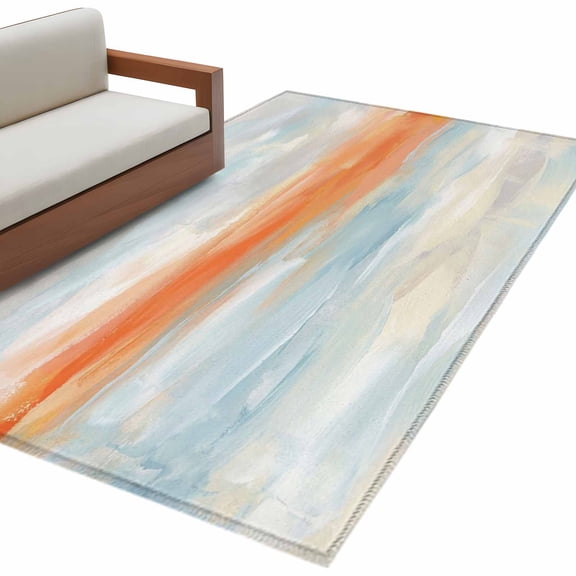 Burnt Orange Sunset Area Rug 4x6 Washable Rug Non Slip Modern Abstract Art Seaside Large Area Rug Indoor Floor Carpet for Entryway Bedroom Kitchen Living Room Home Office Dining Room Nursery