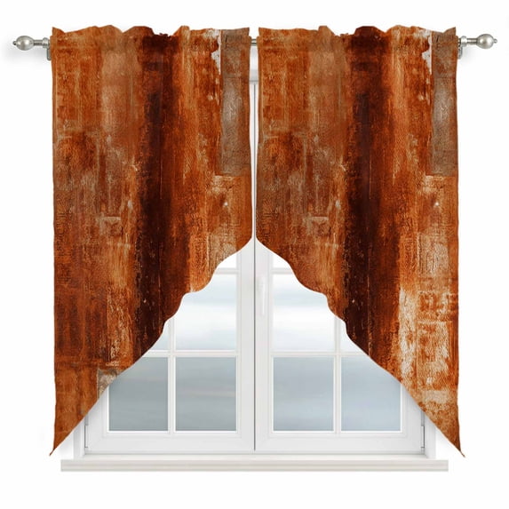 Burnt Orange Swag Curtain Valances,Retro Oil Painting Modern Abstract Art Aesthetics Kitchen Valance for Window,Rod Pocket Small Window Topper Drapes for Cafe Bedroom Bathroom 2 Panels 28"x36"