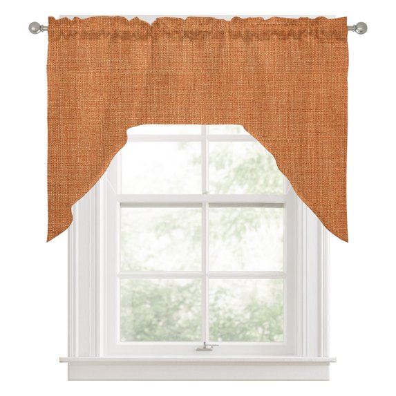 Burnt Orange Swag Valances for Windows, Farmhouse Burlap Solid Orange Color Modern Linen Texture Kitchen Valance Rod Pocket Window Treatment, Bathroom Swag Curtain Panel for Living Room, 56 x 36 inch