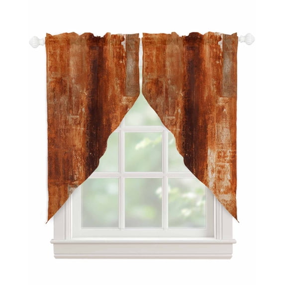 Burnt Orange Swag Valances for Windows, Retro Oil Painting Modern Abstract Art Aesthetics Rod Pocket Sheer Valances for Windows, Swag Toppers Light Filter for Kitchen Living Room 2 Panels 36''x63''
