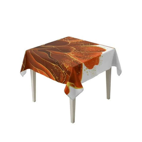 Burnt Orange Table Cloth, Sparkle Gold Stained Floral Flower Art Waterproof Tablecloth for Square Tables, Reusable Washable Fabric Table Cover for Restaurant Kitchen Dining Tables 60"x60"