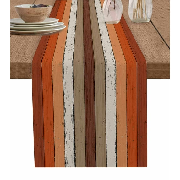 Burnt Orange Table Runner Farmhouse Wood Grain Brown Vertical Striped Tablerunners 13 x 120 Inch, Table Decorations Tabletop Scarf for Summer Gathering Holiday Farmhouse Kitchen Dining Decor