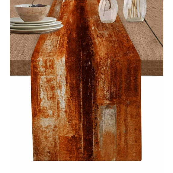 Burnt Orange Table Runner Retro Oil Painting Modern Abstract Art Aesthetics Tablerunners 14 x 72 Inch, Table Decorations Tabletop Scarf for Summer Gathering Holiday Farmhouse Kitchen Dining Decor