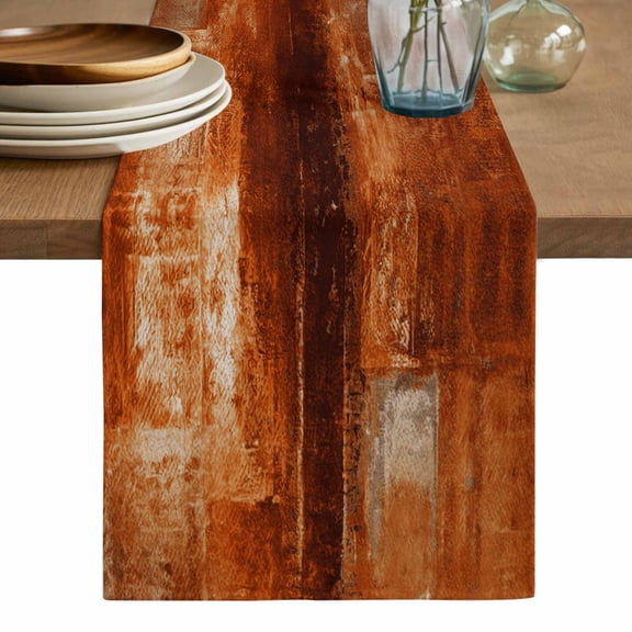 Burnt Orange Table Runner, Retro Oil Painting Modern Abstract Art Aesthetics Washable Cotton Linen Table Runners 48 Inches Long, Dresser Scarf Runner for Nightstand/Coffee/End Tables 13''x48''