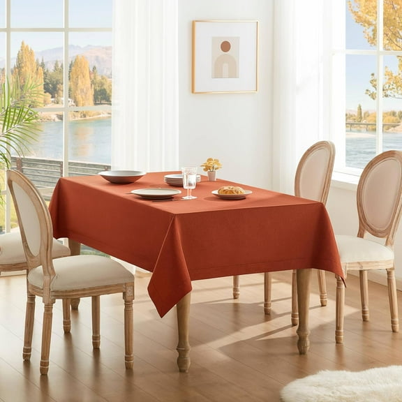 Burnt Orange Tablecloth, Farmhouse Linen Style Fall Table Cloth Rectangle Table Cloths 60 x 102 Inch Dark Orange, Wrinkle Resistant Washable Heavy Weight Tight Weave TableCloths