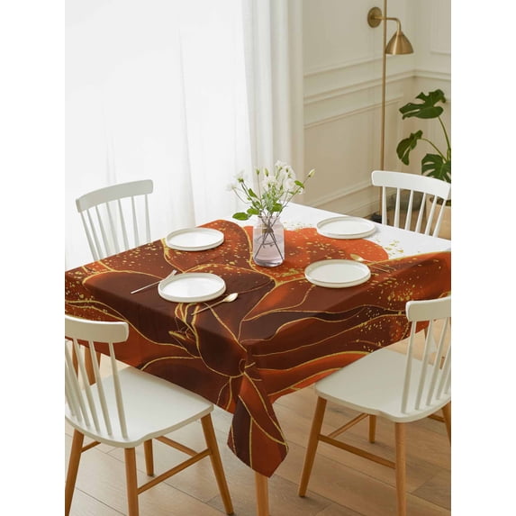 Burnt Orange Tablecloth Rectangle Table Cloth 60x102, Waterproof Tablecloth Outdoor Table Cloth, Sparkle Gold Stained Floral Flower Art Washable Table Cover for Kitchen Dinning Party