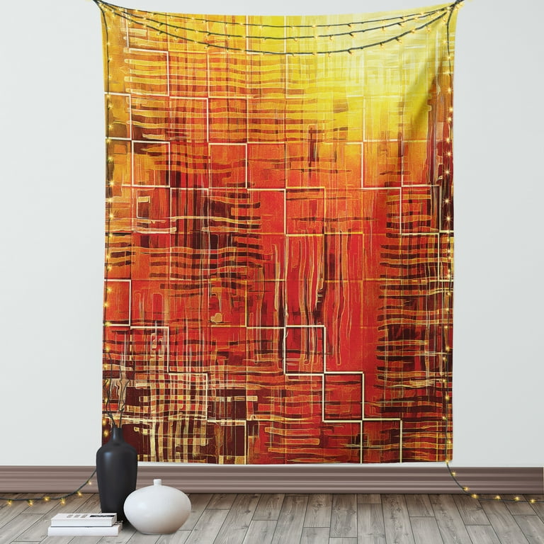 Burnt Orange Tapestry Modern Mosaic Art Texture with Small Frames and Lines Fall Illustration Wall Hanging for Bedroom Living Room Dorm Decor 40W X