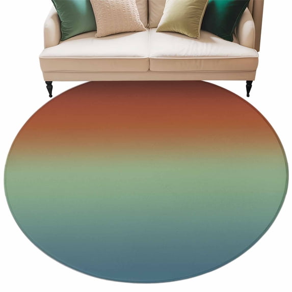 Burnt Orange Teal Ombre Large Area Rugs for Bedroom Living Room, Soft Non Slip Carpet Bedside Rug, Modern Abstract Art Aesthetics Round Floor Cover Kitchen Accent Rug 6' for Dining Room/Office