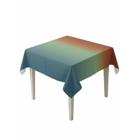 Burnt Orange Teal Ombre Table Cloth, Modern Abstract Art Aesthetics Waterproof Tablecloth for Square Tables, Reusable Washable Fabric Table Cover for Restaurant Kitchen Dining Tables 54"x54"