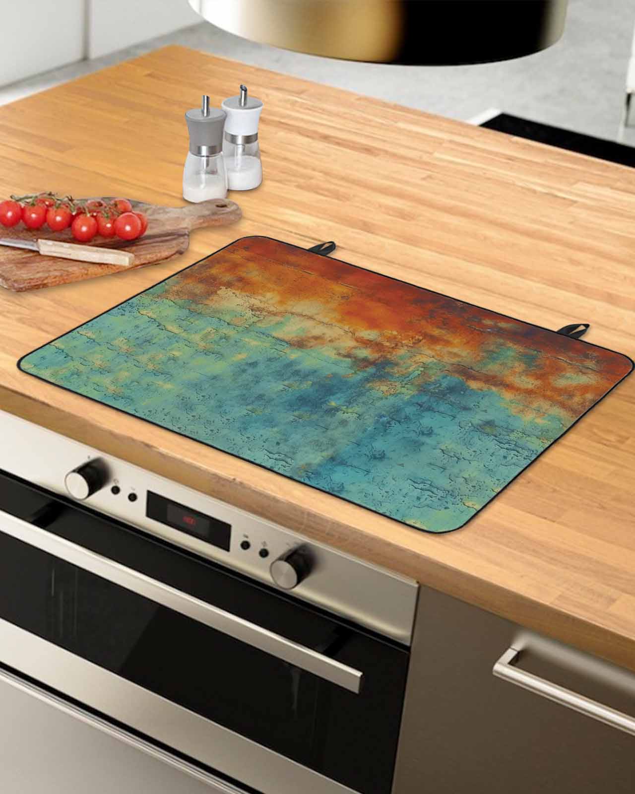 Burnt Orange Teal Stove Top Covers for Electric Stove, Heat Insulation