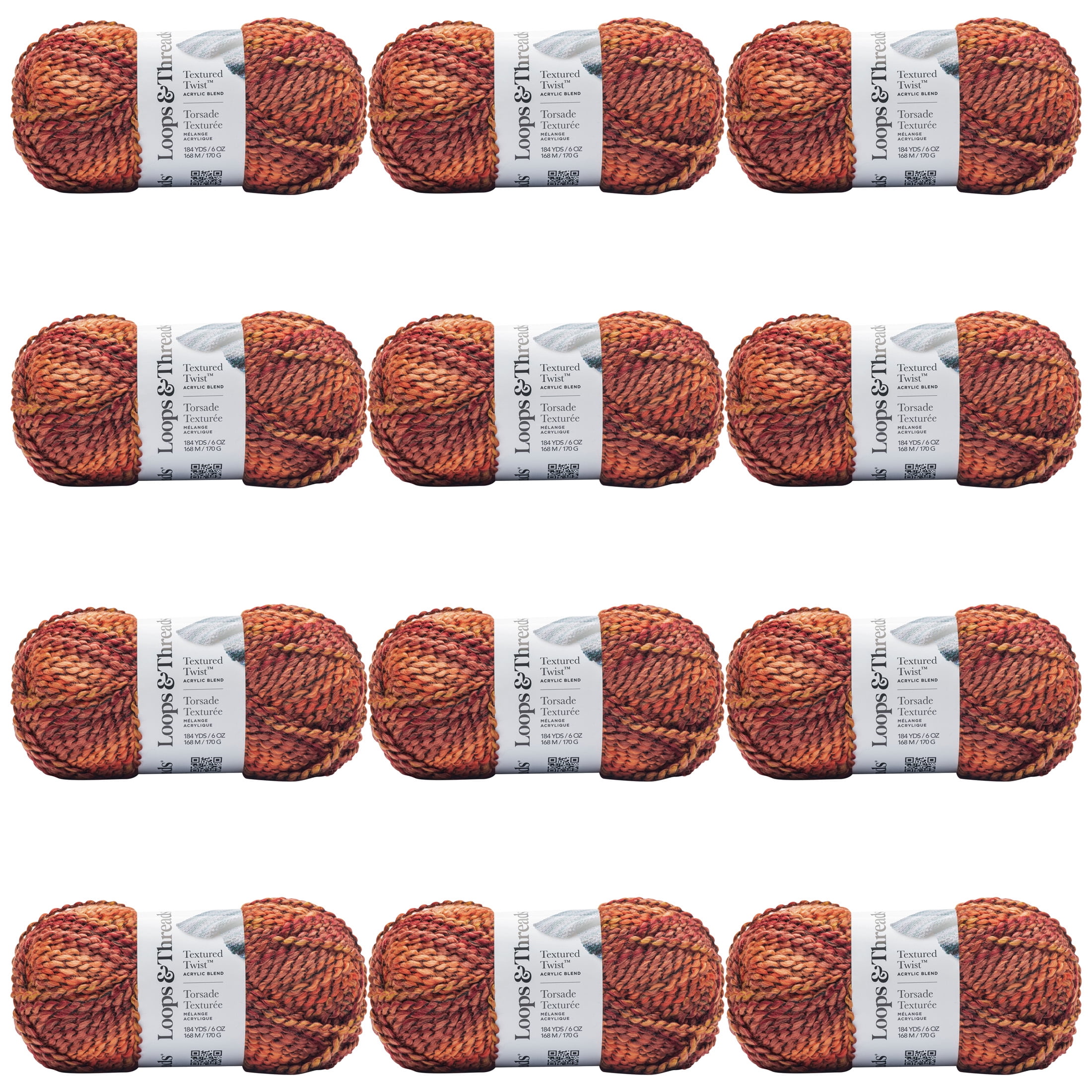 Loops & Threads Burnt Orange Textured Twist Yarn - Bulky Weight Yarn for Knitting, Crochet, Weaving, Arts & Crafts, 12 Pack