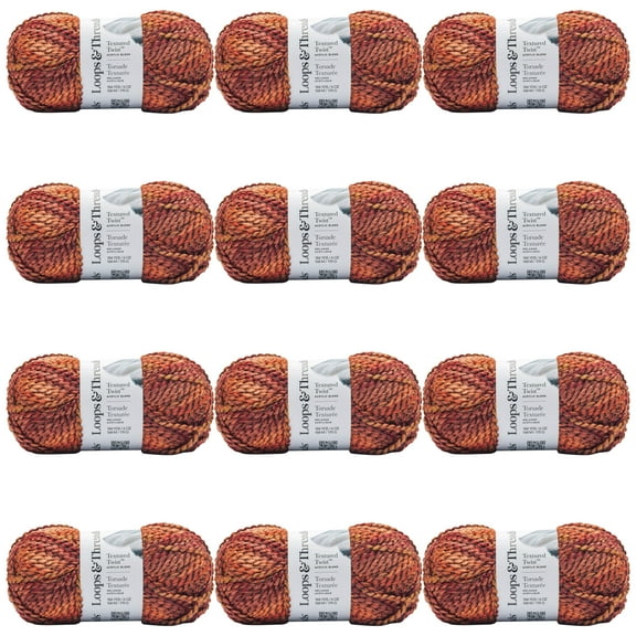 Loops & Threads Burnt Orange Textured Twist Yarn - Bulky Weight Yarn for Knitting, Crochet, Weaving, Arts & Crafts, 12 Pack