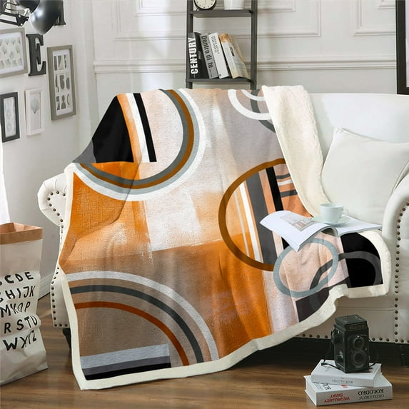 Burnt Orange Throw Blanket Queen Size,Geometric Black Gray Fuzzy Blanket,Watercolor Ombre Oil Painting Fleece Blanket,Contemporary Minimalist Artwork Soft Lightweight Plush Bed Blanket All Season