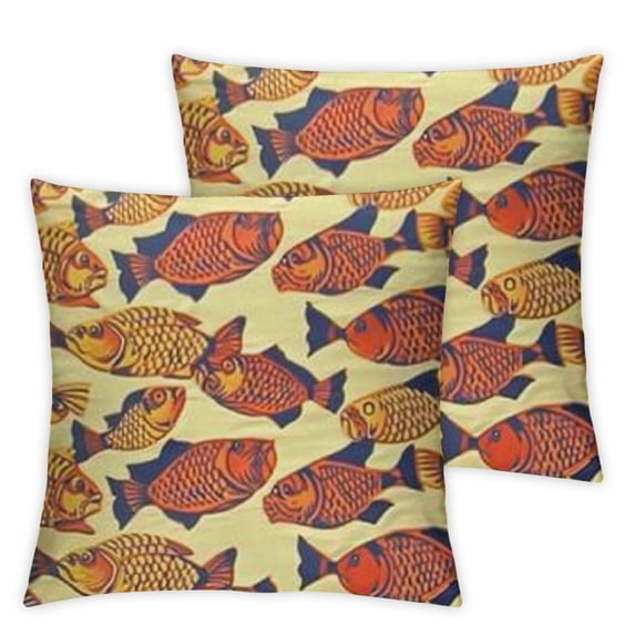 Burnt Orange Throw Pillow Cover Contemporary Illustration Group of Swimming Goldfish Random Retro Style, Decorative Square Covers for Couch Bed & Sofa, Orange Yellow