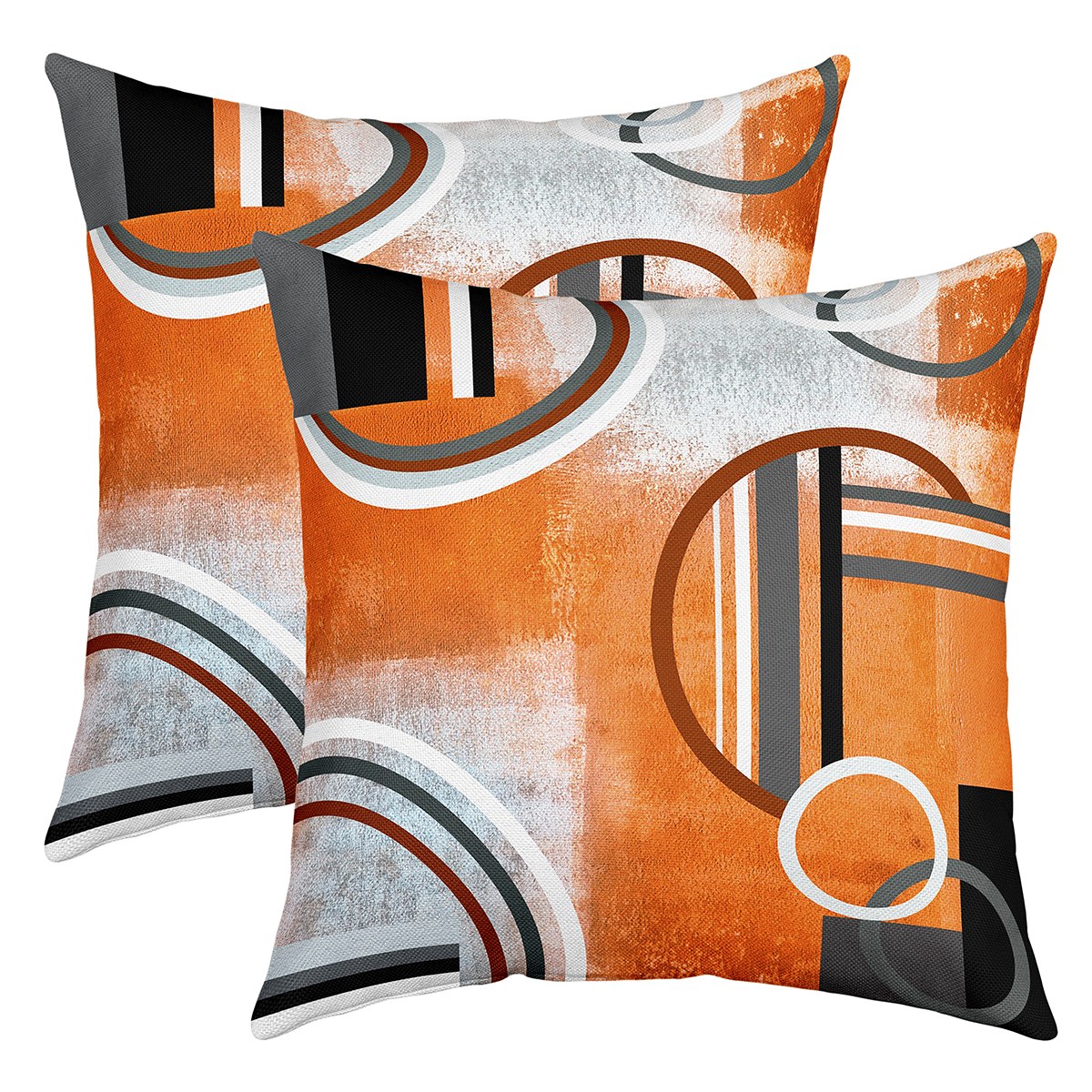 Burnt Orange Throw Pillow Covers 22x22 Inch Set of 2,Geometric Black