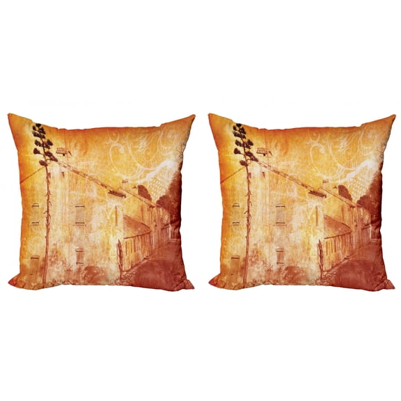 Ambesonne Orange Throw Pillow Cover 2 Pack, Retro French Street, 16", Tan
