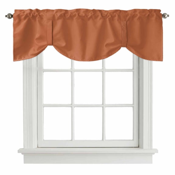 Burnt Orange Tie Up Valance Curtain for Kitchen Living Room Bedroom Bathroom Cafe, Rod Pocket Small Short Window Drape Panel Adjustable Drapery Print Minimalist Modern Solid Color Orange 42"x12"