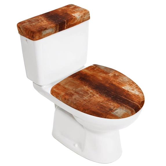 Burnt Orange Toilet Lid Cover and Tank Cover Set, Burnt Orange 2pc Stretch Toilet Lid Seat Covers for Bathroom Washable Protector with Elastic Edge for Standard & Elongated Toilets