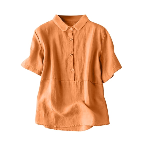Burnt Orange Tshirts for Ladies Fall Summer Short Sleeve Turtle Neck Faux Gauze Linen Brunch Basic Tops Shirts Womens Button 2026 Clothes Fashion Country Concert Y2K XXL