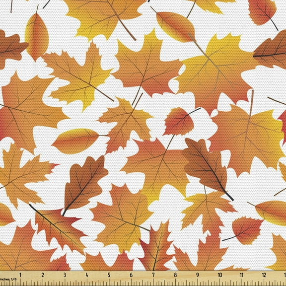 Ambesonne Burnt Orange Fabric by the Yard Upholstery, Various Fall Leaves, 2 Yards, Orage Dark Magenta