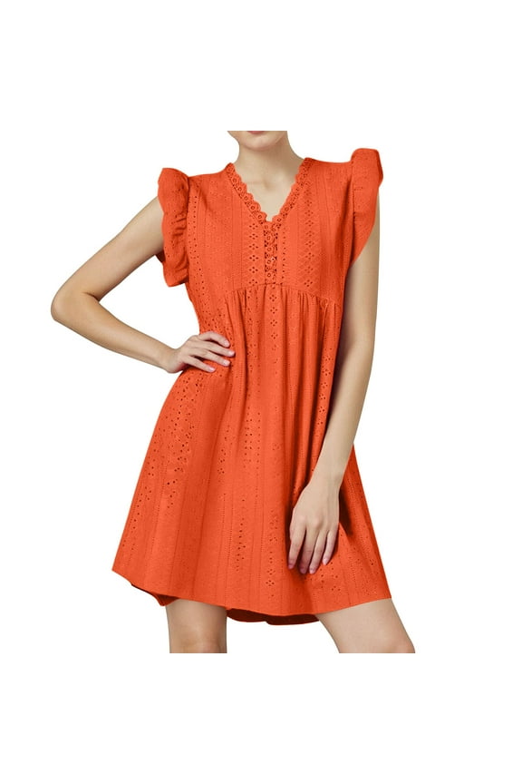 Burnt Orange V Neck Lace for Women Sleeveless Short Sleeve Midi Beach Casual Keyhole Eyelet Hawaiian Tropical Plain Dresses Swimwear Kimono Cover Up Ladies 2026 S