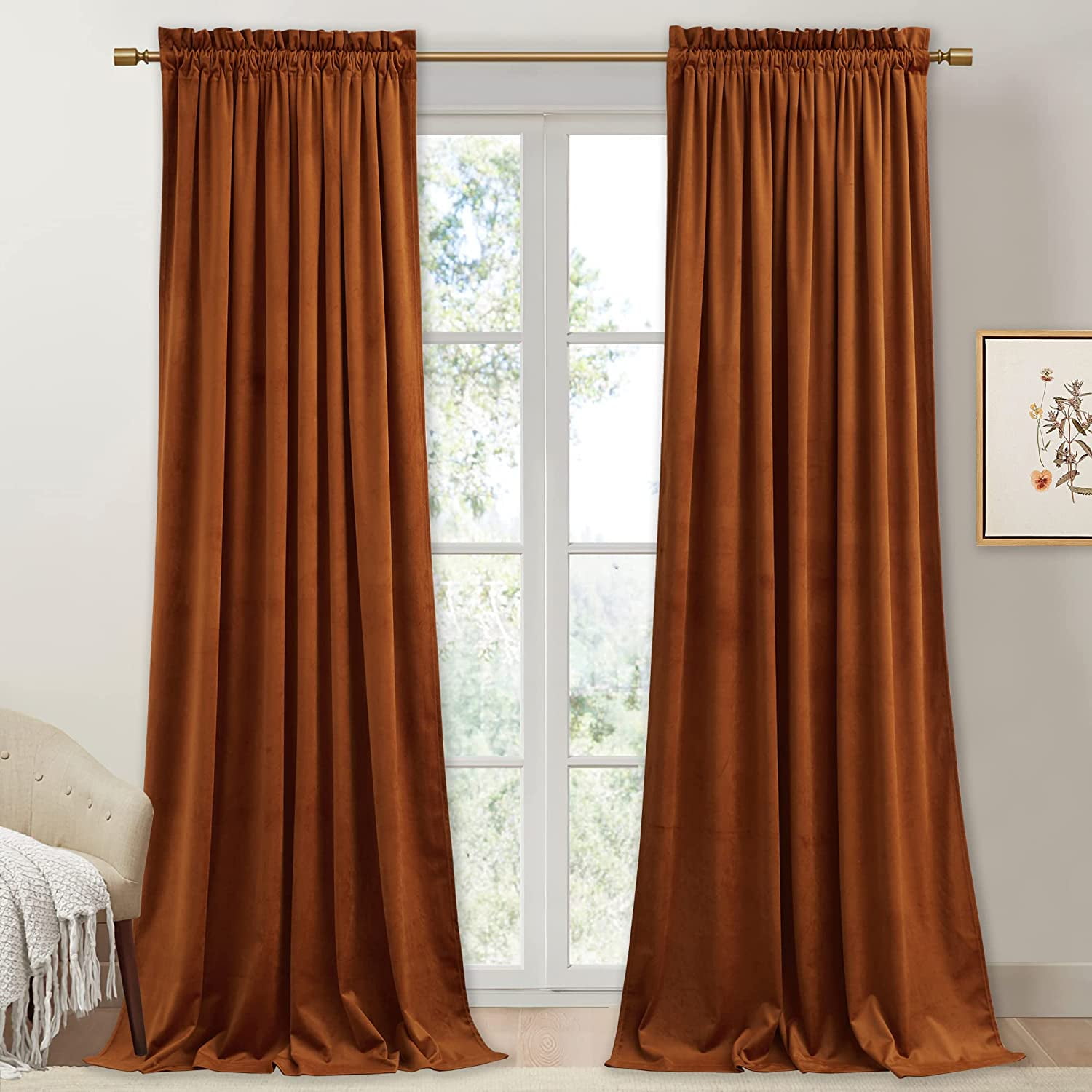 Burnt Orange Velvet Curtains 96 inches Long, Fall Curtains Terracotta ...