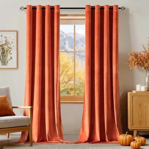 Burnt Orange Velvet Curtains for Fall Living Room Thermal Insulated Soundproof Room Darkening Terracotta Blackout Curtains/Grommet Window Rust Drapes for Home Theatre 52 x 84 Inch Set of 2