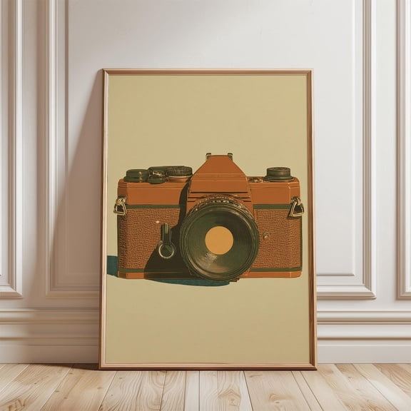 Burnt Orange Vintage Camera Minimal Graphic Photography Wall Decor, Unframed Paper Poster 8x10in