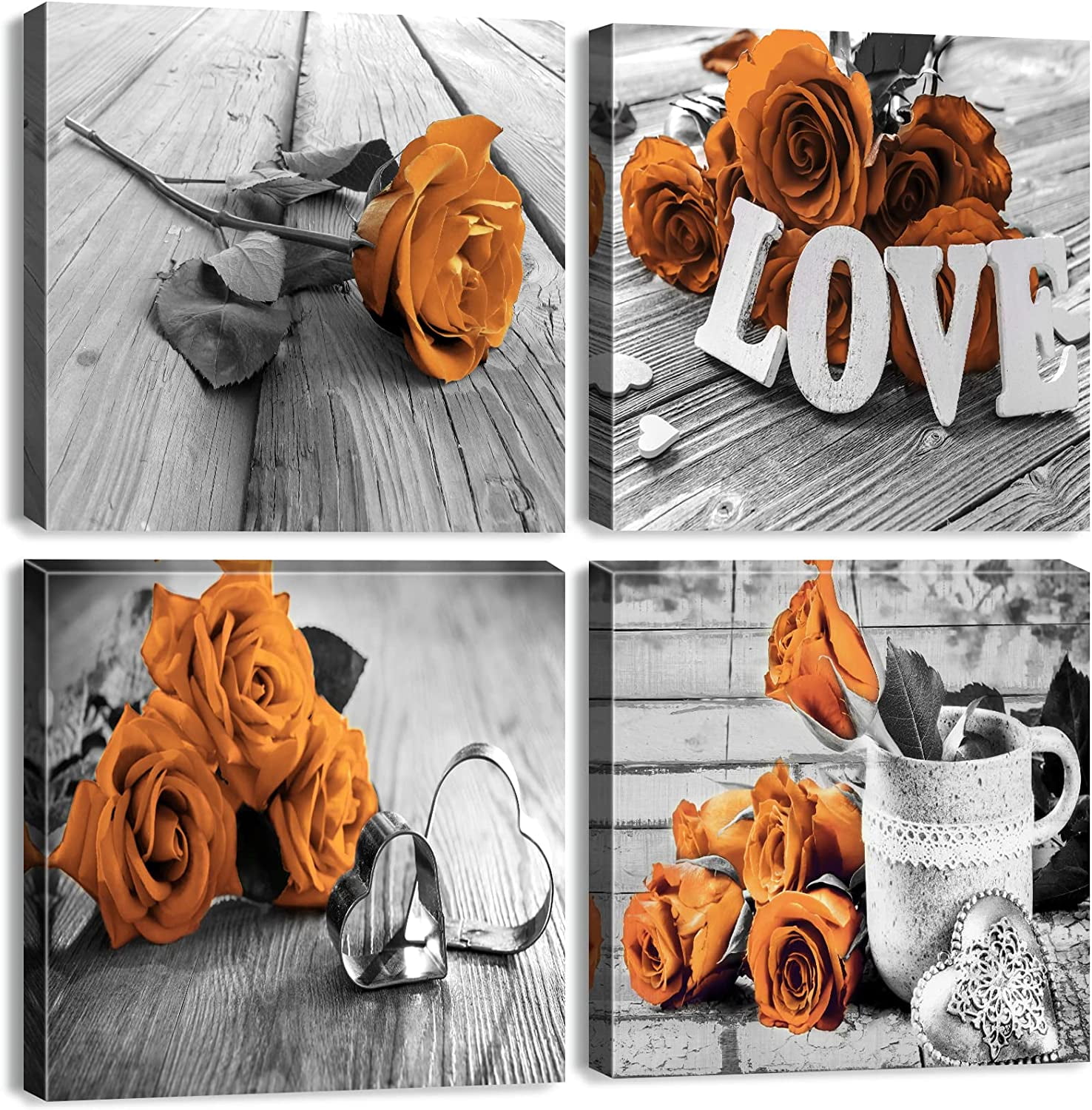 Burnt Orange Wall Art for Living Room Orange Rose Bathroom Wall Decor