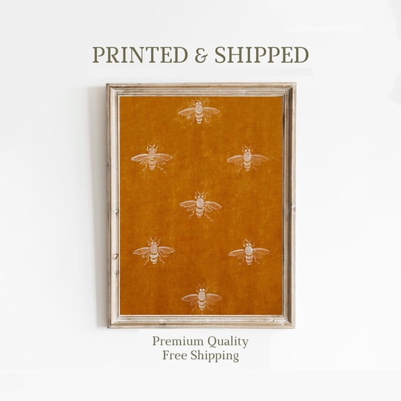 Burnt Orange Wall Art, Vintage Textile Pattern Poster, Giclée Mailed Fine Art, Cottage Core Wall Art, Tapestry Art, Farmhouse Decor, Unframed Poster Size 24x36