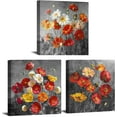 thumbnail image 1 of Burnt Orange Wall Decor Floral Wall Art Bedroom Red and Yellow Daisy Poppy Posters Orange Bathroom Kitchen Pictures Colorful Flower Canvas Painting Modern Artwork for Living Room 12x12" 3 Pcs, 1 of 6