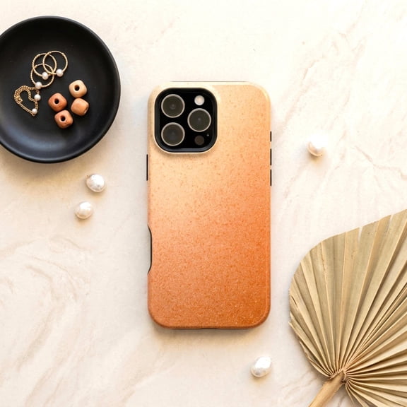 Burnt Orange Warm Ombre Shimmer Effect Design Tough Phone Case, Dual-Layer Protective Cover for iPhone