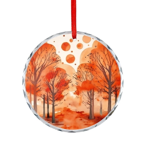 Burnt Orange Watercolor Forest Crystal Glass Christmas Ornament Nature Themed Style Burnt Orange Forest Round Glass Hanging Ornament Hanging Craft Collectibles for Xmas Trees Home Party Gifts