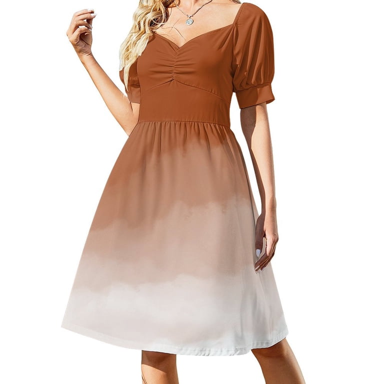 Burnt Orange Watercolor Ombre (burnt orange/white) ShortSleeved Dress Women  long dress Party dresses - Walmart.com
