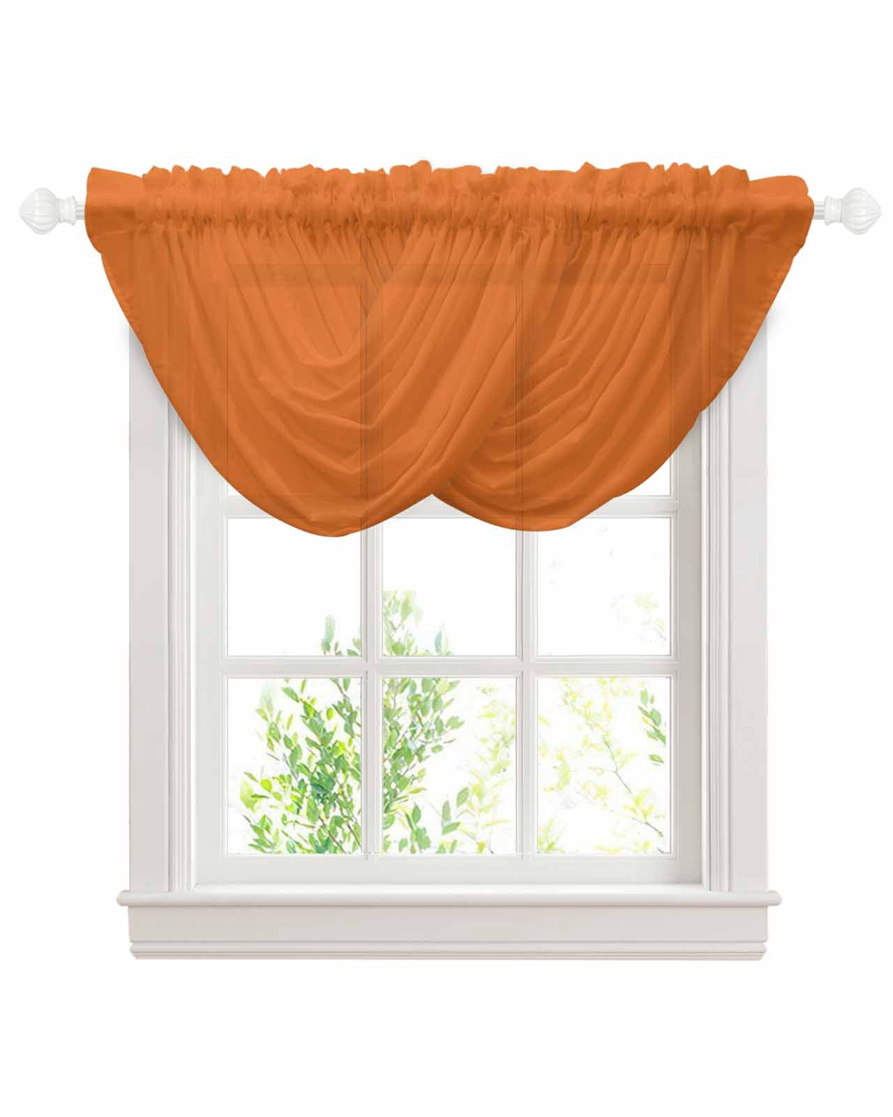 Burnt Orange Waterfall Valances for Windows, Farmhouse Solid Orange