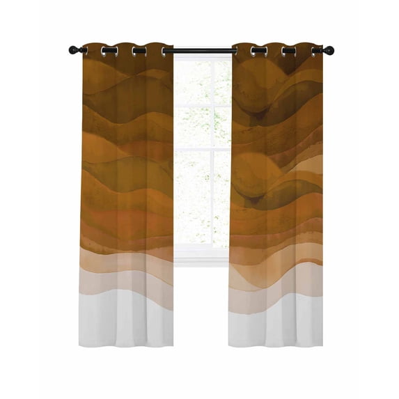 Burnt Orange Waves Blackout Curtains, Light Blocking Print Window Curtains, Ombre Coastal Ocean Water Abstract Thermal Insulated Window Drapes for Living Room Kitchen Cafe 2 Panels, 104"W x 72"L