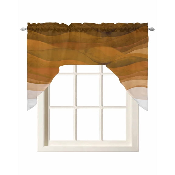 Burnt Orange Waves Swag Valances for Windows, Small Curtains Drapes, Ombre Coastal Ocean Water Abstract Kitchen Window Curtains Over Sink Window Treatment Valance for Bedroom/Bathroom 56"x36"