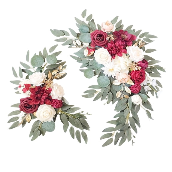 Burnt Orange Wedding Arch Flowers (Set of 2) - Artificial Fall Floral Swags for Wedding Ceremony Decor, Welcome Sign Backdrop, Reception Arch Decoration