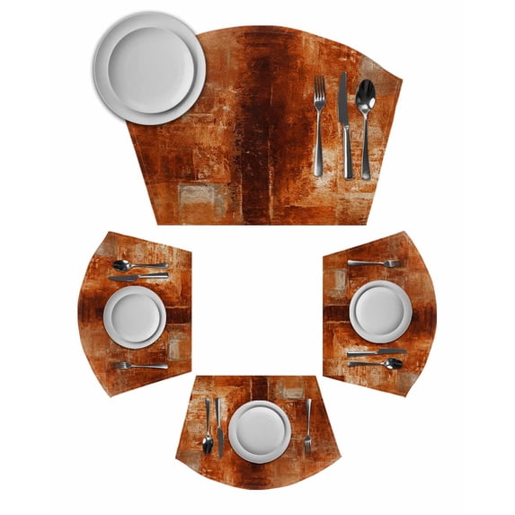 Burnt Orange Wedge Shaped Placemats Set of 2,Cotton Linen Fan Place Mats,Retro Oil Painting Modern Abstract Art Aesthetics Table Mats for Holiday Wedding Party Dinning Coffee Tables 11.8"x17.5"
