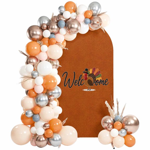 Burnt Orange Welcome Fall Arch Backdrop Cover 6Ft, Wedding Arch Covers Stretchy Backdrop, Turkey Thanksgiving Farmhouse Fitted 2 Sided Arched Photo Background for Birthday Party Decorations