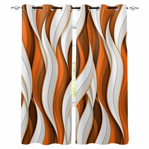 Burnt Orange White Moire Black Out Curtains 84 Inch Long for Living Room, Modern Abstract Art Blackout Curtain Shade Thermal Insulated Window Curtains Grommet Drapes 42"x84" 2 Panels