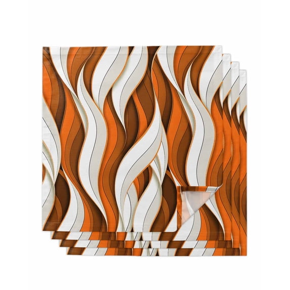 Burnt Orange White Moire Cloth Napkins Set of 4 Reusable Dinner Napkins, Modern Abstract Art Cocktail Napkin Washable Table Napkins for Wedding/Holiday Party/Baby Shower 20"x20"
