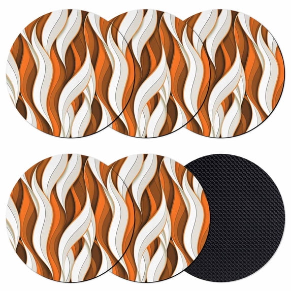 Burnt Orange White Moire Coasters Set of 6, Absorbent Coasters for Drinks, Modern Abstract Art Coaster for Desk Coffee Table Protection, Home Decor House Warming Gifts 4"
