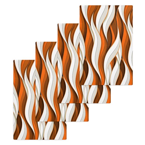 Burnt Orange White Moire Kitchen Dish Towels for Drying Dishes Set of 4, Modern Abstract Art Waffle Weave Microfiber Hand Tea Bathroom Towels Quick Dry & Absorbent Towel 15.7x23.6