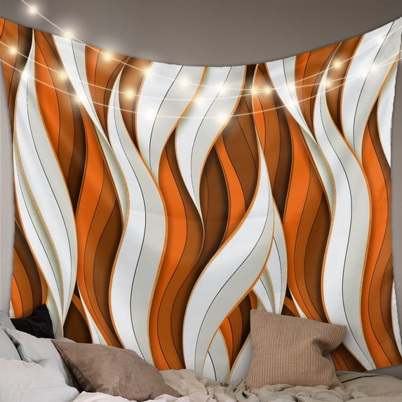 Burnt Orange White Moire Tapestry for Bedroom Wall Hanging Tapestry, Modern Abstract Art Ceiling Backdrop Tapestries Poster Blanket Wall Decor for Teens Room Living Room Dorm 59" x 79"